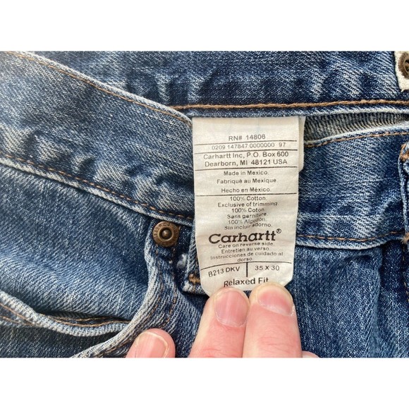 Carhartt Workwear Mens 35 x 30 Medium Wash Relaxed Fit B213 Blue Jeans - Picture 5 of 9